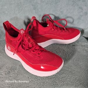 Under Armour Curry Flow 8, specifically in a red and white colorway